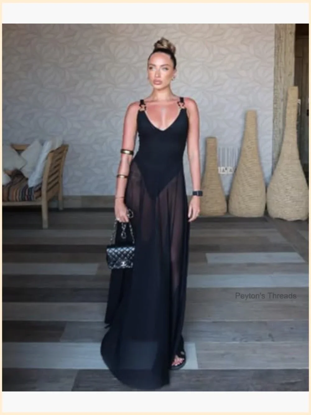 Sexy Sheer Lace Maxi Dress Mesh A-Line Long Beach Vacation - Picture 4 of 7
